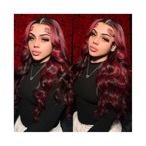 Peruki do włosów Burgundy Lace Front Wigs Human Hair Colored Body Wave 13X4 Pre Plucked Wig with 100% Remy(26inches)