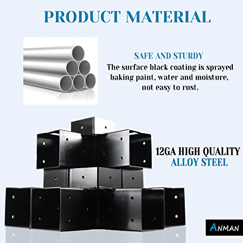 Anman 3-Way Right Angle Corner Wood Brackets(Alloy Steel) With Screws For 4X4 (Actual: 3.5X3.5), Diy Beams Pergola Gazebo Bracket-Kit Toja Grid (3 Way Pergola Brackets (4 Pcs)) #TOP4