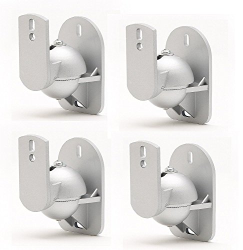 TechSol 4 Pack of Universal Silver Speaker Wall Mount Swivel and Tilt Brackets
