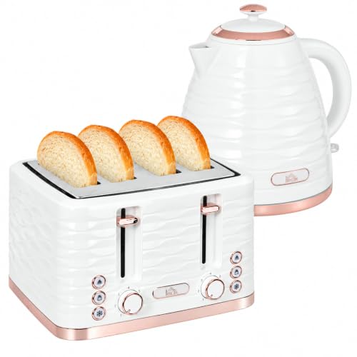 HOMCOM Set de desayuno hervidor tostador blanco crema
