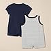 Amazon Essentials Unisex Babies' Sleeveless and Short-Sleeve Romper Set, Pack of 2, Blue/Stripe, 3-6 Months