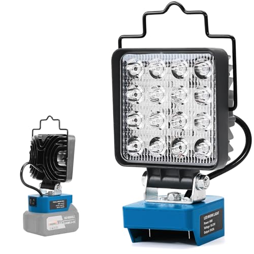 Yizhet Foco LED Recargable, Luz de Trabajo Portátil 48W, 2 Brillo de 1700LM a 3400LM, con Gancho y Giratorio 140°, Impermeable IP65, compatible con Makita Baterías 18V (Sin Batería)