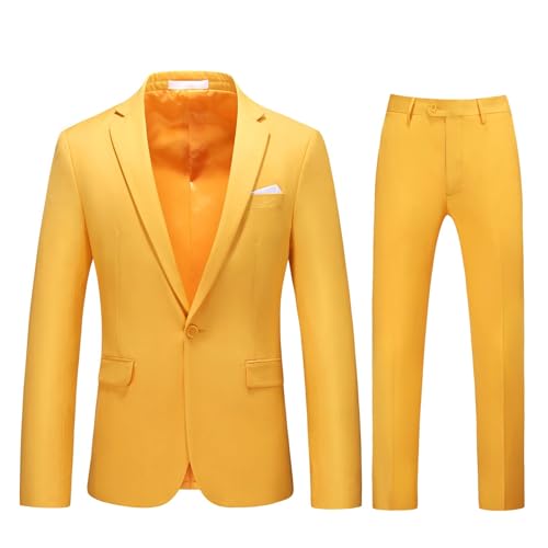 MOGU Suits for Men 2-Piece Tuxedo Set with 1-Button Jacket Pants for Formal Events Blazer 38/Pants 34 (38 Yellow)