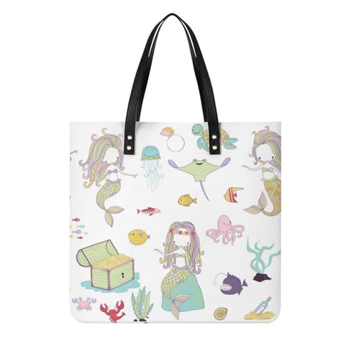 Sac à main pieuvre sirène pour femmes, grand tote bag de voyage 39x39cm