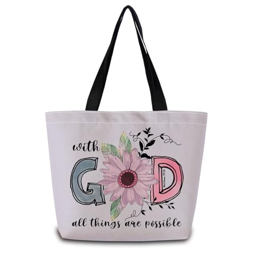 Inspiring Bible Quote Tote Bag with Interior Pocket
