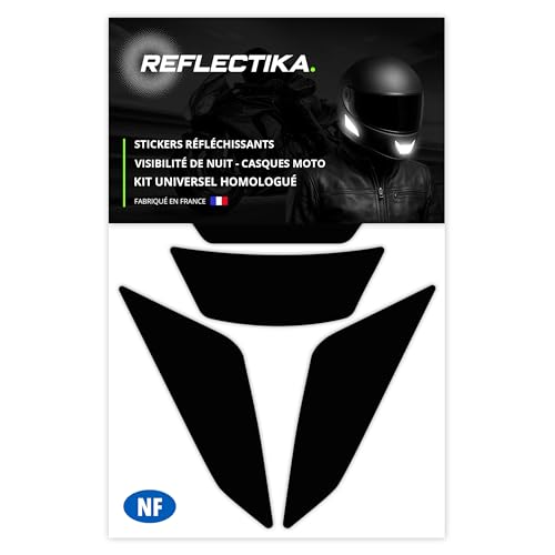 Kit Universel 4 Autocollants Stickers Rétro Réfléchissants Noir pour Casque Moto - Adhésifs Réfléchissants de Signalisation Homologués Normes Française...