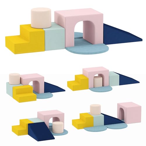 AIYAPLAY Juego de 8 Bloques de Espuma para Niños, Bloques de Psicomotricidad con Fundas de Terciopelo Lavables, Set de Escalada para Interior, para Escalar y Gatear, Multicolor