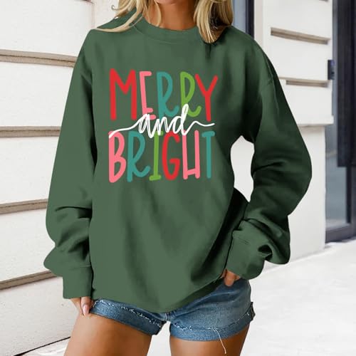 Christmas Sweatshirt for Women Merry and Bright Christmas Pullover Top Loose Long Sleeve Shirts Fall Outfits Clothes2