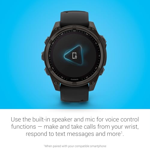 Image of Garmin Fenix 8, 47mm, Solar, Sapphire, Smartwatch, Carbon Gray Titanium with Black /Pebble Gray Silicone Band