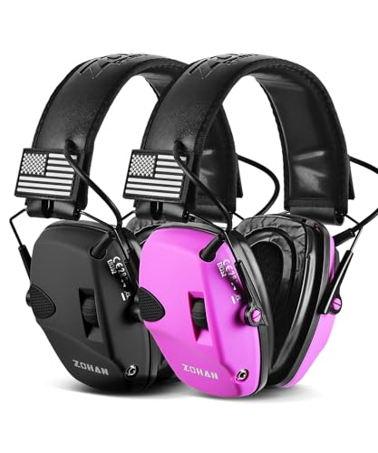 ZOHAN Safety Ear Protection with Gel Ear Pads, 4X Sound Amplification, Impact Hearing Protection 23dB NRR for Hunting, Range Use(Gel-Black+Purple)