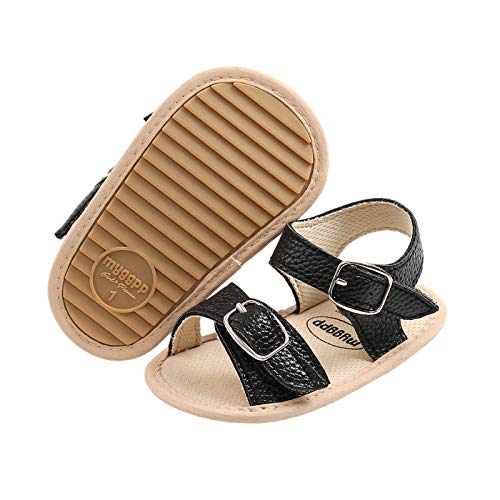 TMEOG Baby Sandals, Toddler Boys Girls Sandals Rubber Sole Soft Anti-Slip First Walkers Infant Summer Shoes (B- Black, 12_Months)