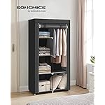 SONGMICS Portable Closet, Clothes Storage Organizer with 6 Shelves, 1 Clothes Hanging Rail, Non-Woven Fabric Closet, Metal Frame, 34.6 x 17.7 x 66.1 Inches, Black URYG84BK - Image 2