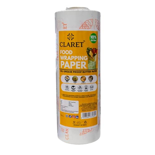 Image of Claret Oil & Grease Proof Food Wrapping Paper 100+10 Meter Roll | Butter Paper for Burgers, Sandwiches & Rolls | 10% Extra | 100% Food Grade & Eco-Friendly (Pack of 1)