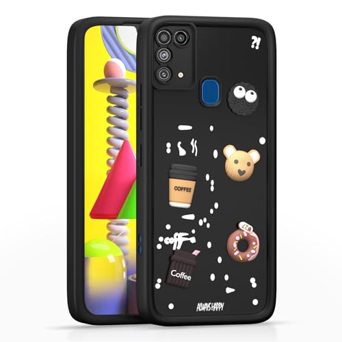 Image of Outlouders Back Cover for Samsung Galaxy M31 / M31 Prime / F41 | 3D Cartoon Cute Fun Bear | Silicone Full Body Protection Bumper Case (Black)