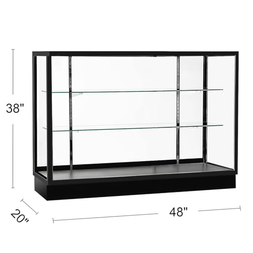 HUZJIEHUI 48”D * 20”W * 38”H - Full Vision Showcase - Retail Glass Display Cabinet with Black Aluminum Frame & Adjustable Glass Shelving - Thumbnail 2