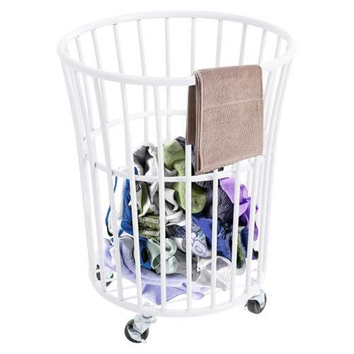 Image of Rolling Laundry Basket Cart Metal Laundry Basket with Wheels,Portable Laundry Hamper Bathroom Dirty Clothes Storage, 11.8in Base Diameter, 14.2(D)x15.7in(H)(J)
