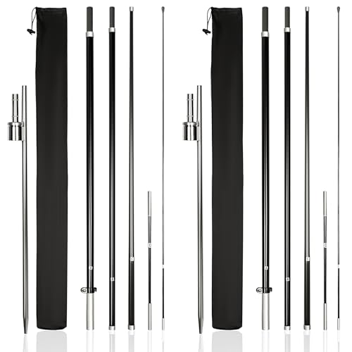 KLEXORE & CO Feather Flag Pole Kit 15ft Tall 2 Pack Fits 8-9ft & 11-12ft Feather Flags ONLY 100% Fiberglass Heavy Duty Ground Spike for Business Advertising Swooper Flag Pole Kit