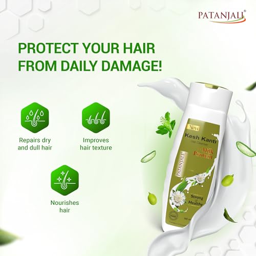 Image of Patanjali Kesh Kanti Milk Protein Shampoo Hair Cleanser 180ml - Hair Breakage & Fall Care Herbal Shampoo | Suitable for All Hair Types | For Men & Women | For Daily Use