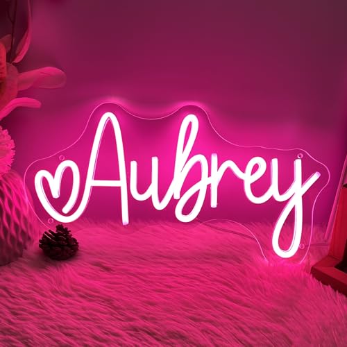 Aubrey Name Neon Sign 16in-Aubrey Christmas Gifts Name Decoration USB Dimmable Light for Bedroom Birthday Party Decoration