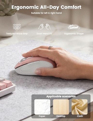 Image of WisFox 2.4G Wireless Mouse for Laptop, Ergonomic Computer Mouse with USB Receiver and Type-C Adapter, 3 Adjustable Levels DPI, 6 Button Cordless Wireless Mice (Rose Gold)