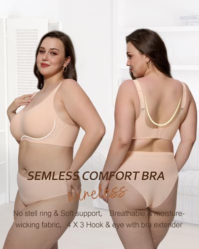 HORISUN Seamless Bras Full Coverage Wireless Push Up Bra for Women No Underwire Comfort V Neck Bralettes with Support3