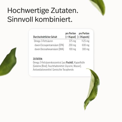edubily® Omega-3 Fischölkapseln - 70% Omega 3-Gehalt - Kleine EPA DHA Kapseln in pharmazeutischer Qualität aus nachhaltigem Wildfang (90 Kapseln)