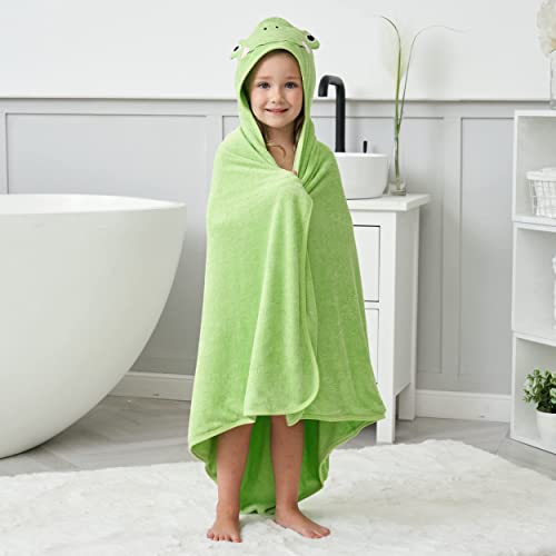 Image of HIPHOP PANDA Ultra Soft Hooded Baby Towel - 2-Layer Thick 500GSM Absorbent | Rayon Made from Bamboo, Hooded Bath Towel for Newborn, Infant, Toddler, Baby Registry - Frog, 37.5x37.5 In