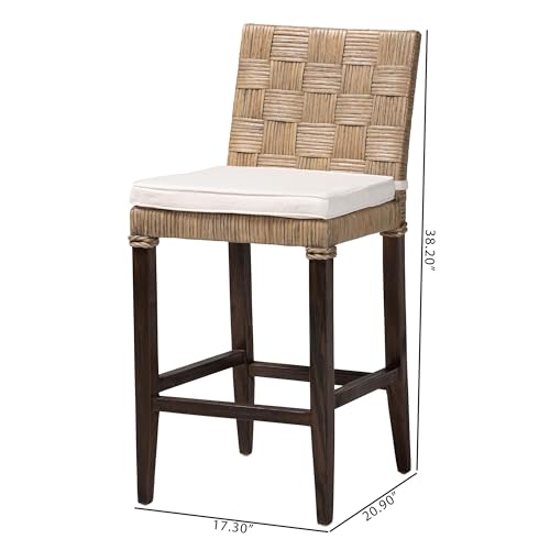 Silla Bali & Pari Fatima de Ratán Natural con Cojín - Silla Tejida a Mano con Respaldo y Asiento de Canasta, Estilo Bohemio Costero para Cocina o Comedor, Altura de Mostrador miniatura 3