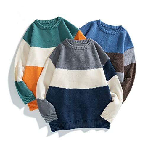 Men O-Neck Oversized Sweater Hip Hop Korean Style Loose Patchwork Pullover Knitwear Sweater4