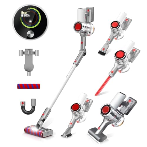 Vozascly 450W/40Kpa Akku Staubsauger, 60Min Staubsauger Kabellos für Zuhause, Ultra-Leise mit LED Display, Anti-Verhedderungs-Bürste akkustaubsauger für Böden, Teppiche & Tierhaare - ZEFIRO