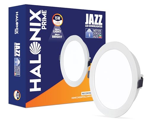 Image of Halonix Jazz 15W Motion Sensor Led Recessed downlighter | Cutout- 4 inch | Recessed Ceiling Light for Hall, Room, Office, Shop | Motion Sensor Light | Led Downlighter with Surge Protection | Pack 1