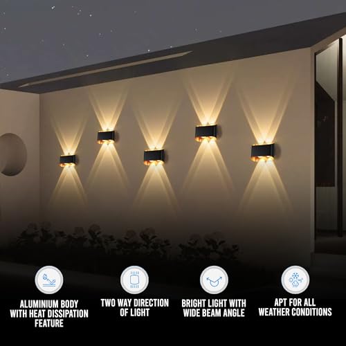 Image of Gesto 4W Waterproof Led Wall Light for Home Decoration - Up Down 2-Way LED Wall Lamp | IP65 Outdoor Fancy Wall Lights for Balcony,Gate,Elevation,Garden,Patio | Decorative Wall Mount Light -Pack of 1