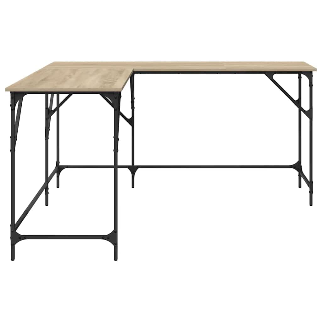 Biurko z dębu Sonoma z materiału drewnopochodnego 149 x 149 x 75 cm w kształcie litery L z metalową ramą, regulowane nogi do biura, biura domowego, gier i gabinetu, stabilne narożne rozwiązanie