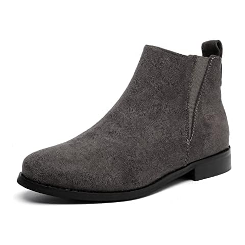 MEMON Womens Black Chelsea Boots,Suede Booties Low Heel,Casual Elastic Ankle Boots,Slip On Dress Boots For Women(ME2307-GRY-7) Cover