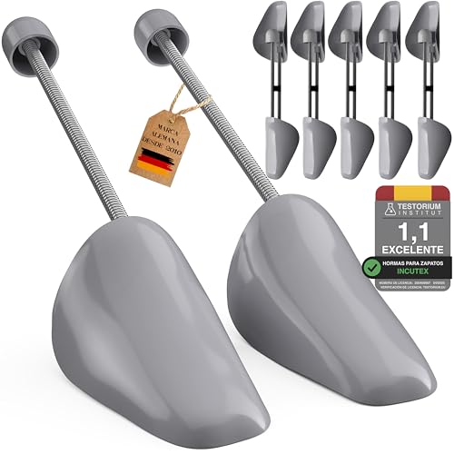 Incutex 5 pares de hormas para zapatos tamaño variable 38-44, estiradores de zapatos para hombres y mujeres, ideales para zapatillas, deportivas, zapatos planos, mocasines, gris