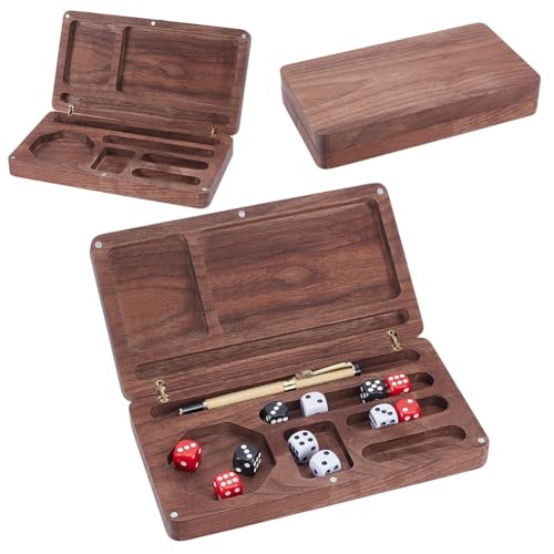 UNICRAFTALE Portadadi Rettangolare in Legno Vassoio Contenitore per Dadi Marrone con Supporto per Telefono e Tablet Serratura di Sicurezza Coperchio Vassoio Portatile Giochi di Ruolo