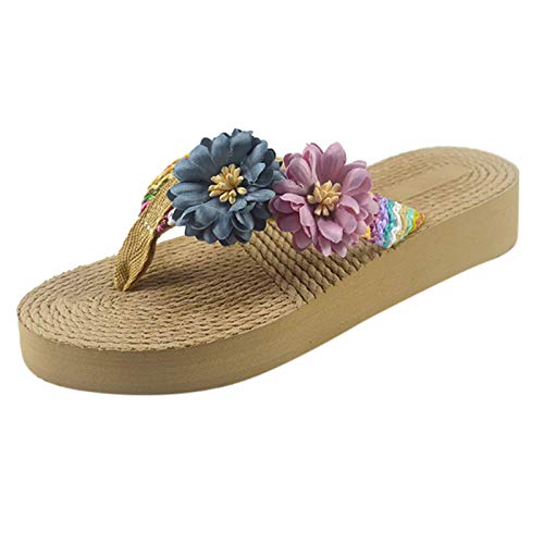 TEEL ONG - Sandalias con diseño de tejido colorido con decoración de flores, para verano, playa, bohemio, puntera abierta, 1,5/3/5 cm de altura, color, talla 39 EU
