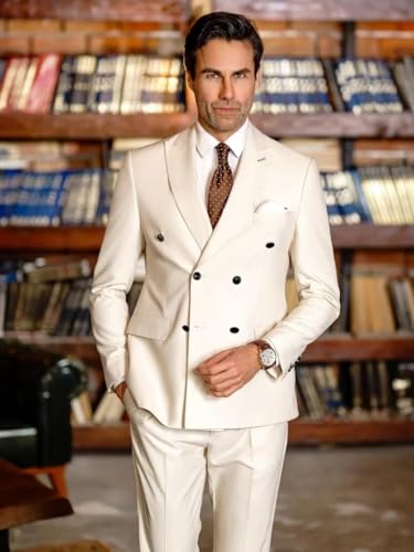 Mens 2 Piece Double Breasted Suit Regular Fit Blazer Wedding Prom Formal Suits Set for Men4