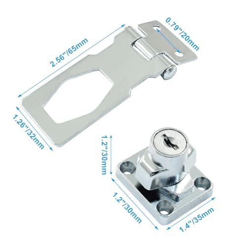 Image of Bivethoi 2Pcs Keyed Hasp Locks 2.5 Inch Twist Knob Keyed Locking Hasp, Stainless Steel Hasp Latches Keyed Different for Small Doors, Cabinets (Sliver)
