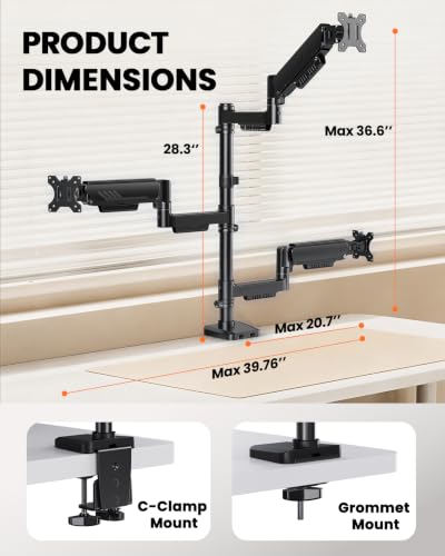 Image of ErGear Triple Monitor Mount for 13-32 Inch Screens, 19.8 lbs per Arm