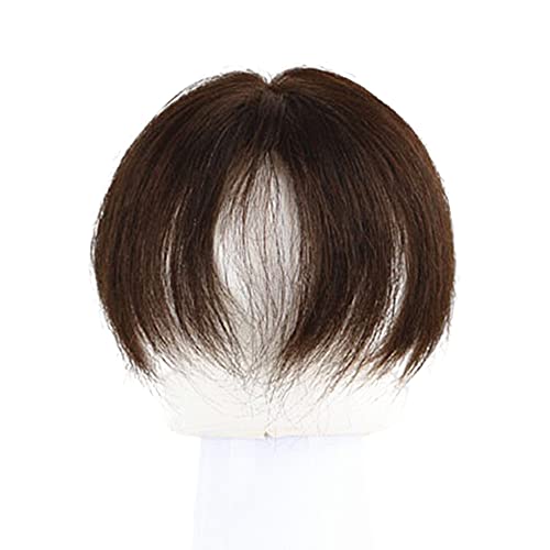 Anemone Real Human Hair Topper Light Thin Clip in Hair Bangs for Women and Men 6 inches Middle Part Straight Hairpieces for Mild Hair Loss Volum (Dark Brown) - Image 5