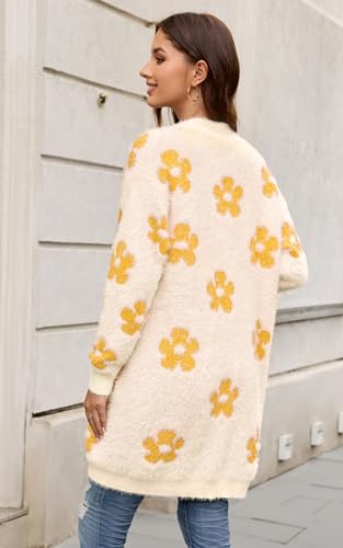 Image of ECOWISH Women Cardigan Sweaters Long Kimono Striped Long Sleeve Open Front Color Block Cozy Knitted Coat Outwear Winter Fall