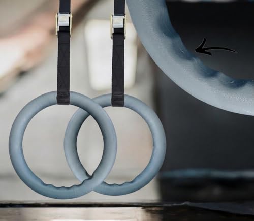 Image of Gymnastic ABS Rings with Heavy Duty Adjustable Strap Capacity with 14.5ft Adjustable Buckle Straps for Cross Fitness Functional Training for Home Gym Full Body Workout