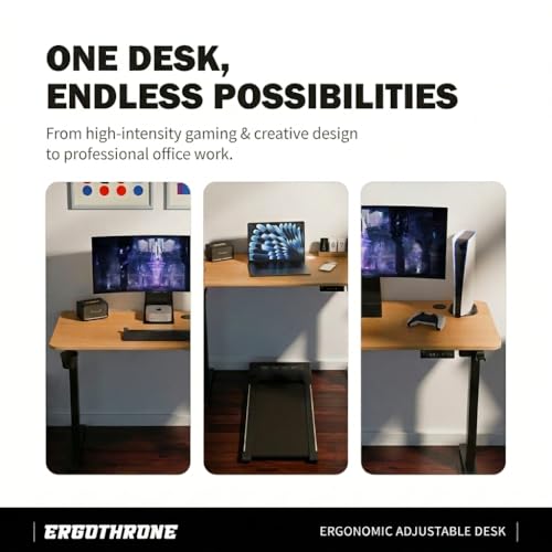 Image of V ONE Electric Standing Desk with 1-Piece Solid Top | Heavy Duty Height Adjustable Computer Desk | 3 Memory Preset | 5 Year Warranty | for Home Office (Baverian Beach, 140 * 60 CM)