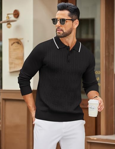 COOFANDY Men's Polo Sweater Casual Long Sleeve Knit Polos Button Down Collared Golf Pullover Sweaters2