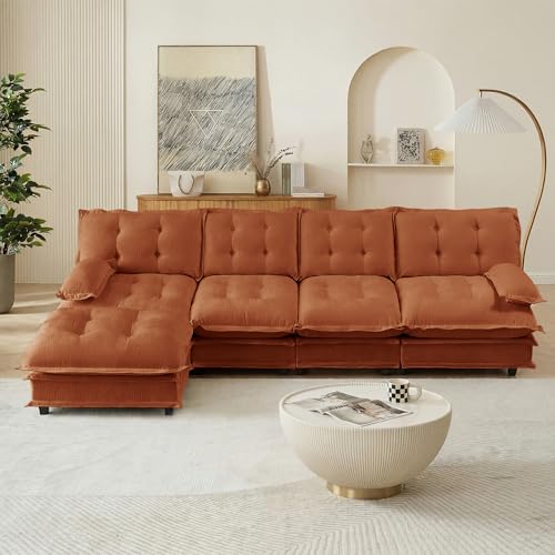 Image of 139 inch Sectional Sleeper Sofa with Ottoman, L Shaped Modular Deep Seat Couches for Living Room Apartment, Flexible Module Combination Cloud Sofa with Spring Support, Easy Assembly, Orange