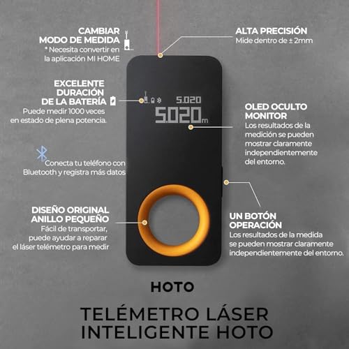 Miniatura 3 de Hoto Medidor Láser Con Bluetooth, Telémetro Láser 0.05-30m, Precisión De 2mm, 2 Modos De Medición, Unidades Intercambiables M Ft In, Carga Type-C