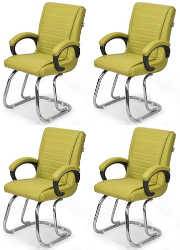 Image of Special Director Principal Manager Office Visitor with arm Rest with Double Pipe Frame and Cushioned seat Back (4, Green, Double Pipe Frame)