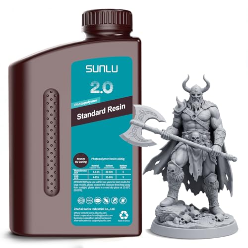 SUNLU Upgraded Standard 2.0 Photopolymer 3D Printer Resin 405nm UV-Curing Resin, Higher Precision, Stronger Toughness, Grey 1000G