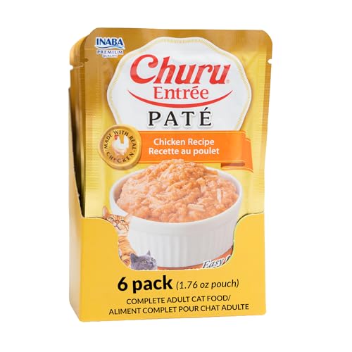 Image of INABA Churu Entree Pate for Cats, Grain-Free, High Moisture, Prebiotic Wet Cat Food, 1.76oz. per Pouch, 6 Pouches, Chicken Recipe